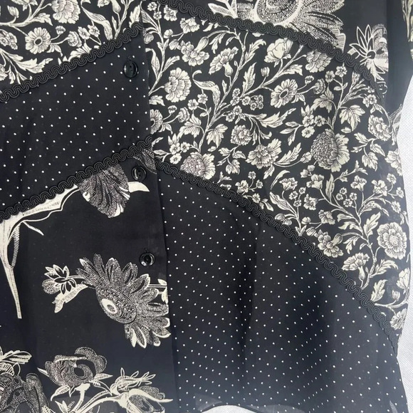 Virgo Mixed Print Colorblock Collared Short Sleeve Semi Sheer Blouse Sz 14 - Picture 4 of 9